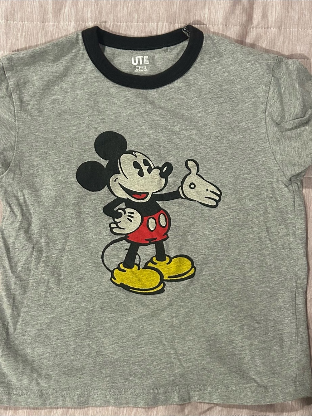 UNIQLO UT Disney Mickey Mouse Ringer T-Shirt Kids 5-6 Gray Retro Graphic